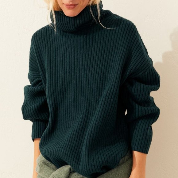 H&M Sweaters - Dark Turquoise Ribbed Turtleneck Sweater